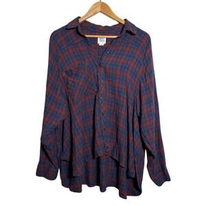 Urban Outfitters BDG Plaid Button Down Shirt Small Blue Red Worn-In Distressed